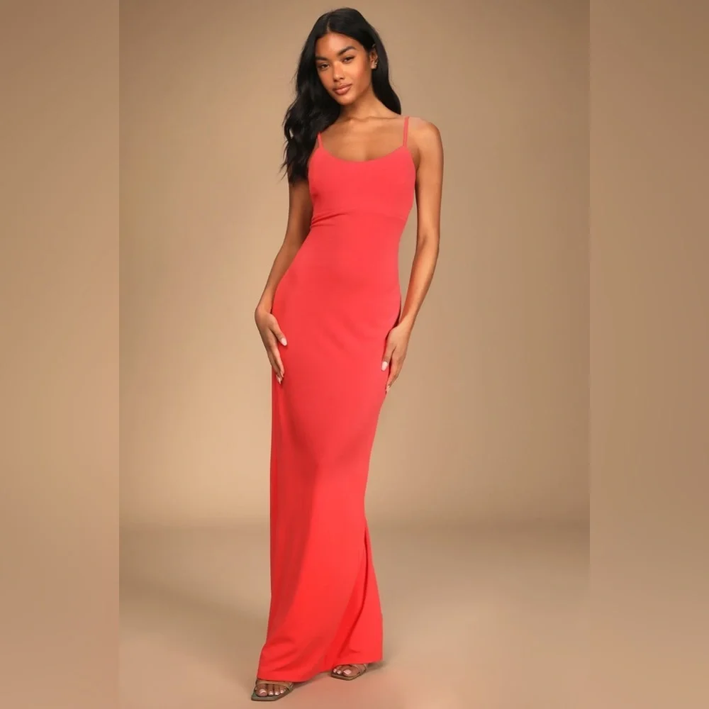 Lulus coral bodycon maxi dress nwt